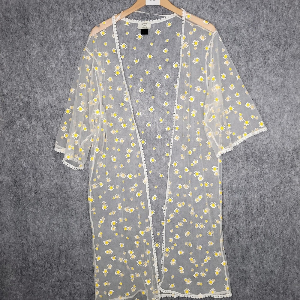 Sheer Daisy Kimono Cardigan Duster Pom Pom Flower Floral Boho Beach Cover Up